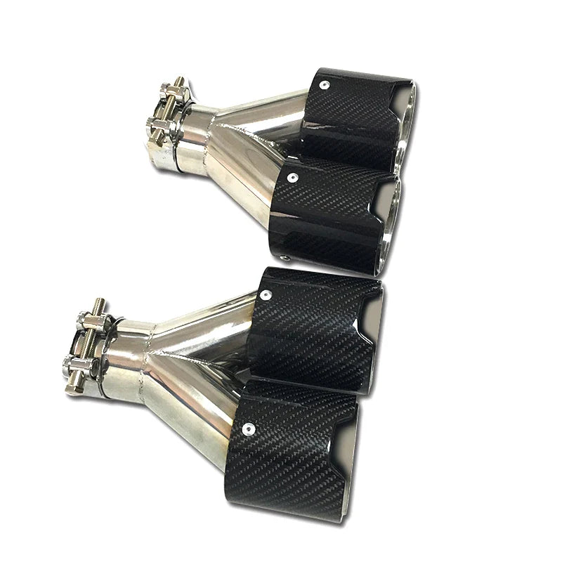 Y type Carbon Fiber Exhaust Tip Silver 304 Stainless Steel Muffler pipe For BMW 1234 Series M performance car dual Exhaust Pipe